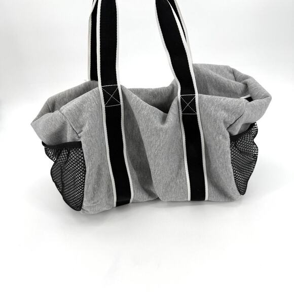 NWT VICTORIA'S SECRET GREY SOFT SPORT FLEECE MEDIUM DUFFLE BAG BLACK MESH SIDES - Picture 5 of 13
